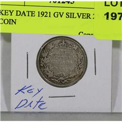 1921 CANADIAN KEY DATE GV SILVER 25 CENT COIN