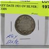 Image 1 : 1921 CANADIAN KEY DATE GV SILVER 25 CENT COIN