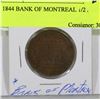 Image 1 : 1842 BANK OF MONTREAL 1/2 PENNY