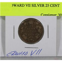 1910 EDWARD VII SILVER 25 CENT COIN