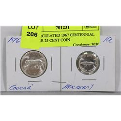 UNCIRCULATED 1967 CENTENNIAL SILVER 25 CENT COIN
