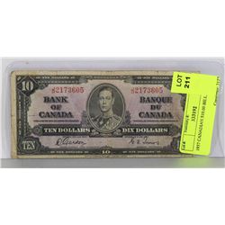 1937 CANADIAN $10.00 BILL.