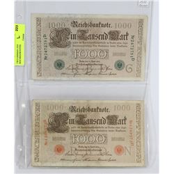 TWO GERMAN 1910 REICHBANKNOTES.