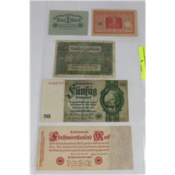 FIVE OLD GERMAN BANKNOTES.