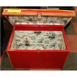 VINTAGE WOOD TRUNK, 31"X18"X21.5"