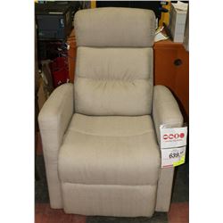 NEW "PENNY CHAIR" SWIVEL FABRIC RECLINER.