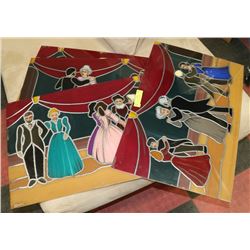 LOT OF 4 STAINED GLASS LOOKING PICTURES OF DANCERS