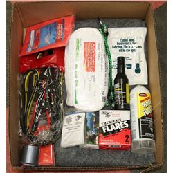 FLAT OF EMERGENCY VEHICLE ITEMS INCLUDING: BOOSTER