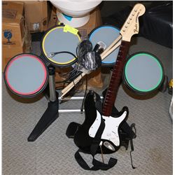 ROCK BAND DRUM SET WITH FENDER STRATOCASTOR
