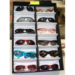 DISPLAY OF DESIGNER SUNGLASSES.