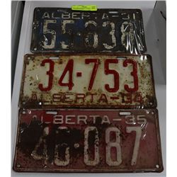 1931, 1934 AND 1935 ALBERTA LICENSE PLATES.