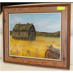 VINTAGE FRAMED BARN PAINTING