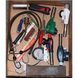 FLAT OF TORCH HEADS, LARGE SHARPENING STONE, HAND