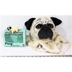 NEW ADULT SIZE PUG MASK AND PUG WIND UP TOY.