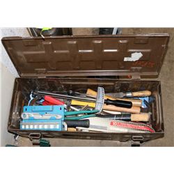 9”X9”X26” AMMO BOX WITH VARIOUS TOOLS.