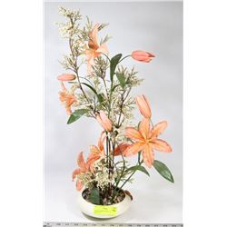 FLOWER ARRANGEMENT WITH WHITE POT.