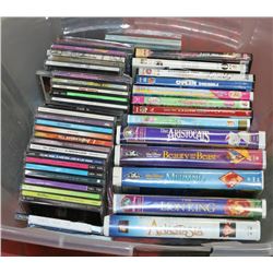 CLEAR BIN W/MUSIC CDS, DVD MOVIES &