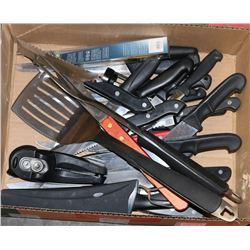BOX W/VARIOUS SIZE KNIVES INCL. NEW J. A.