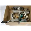 Image 1 : BOX W/ VINTAGE MEAT AND VEGETABLE HAND GRINDERS.