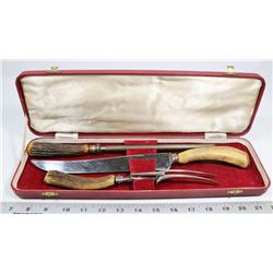 VINTAGE SOUTHERN & RICHARDSON ANTLER CARVING SET.