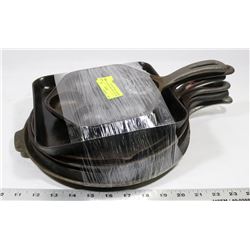 SET OF 6 CAST IRON GRIDDLES. MADE IN USA & CANADA.