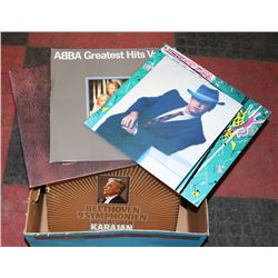 BOX W/VINYL RECORDS: ELTON JOHN, ABBA, WAYLON,