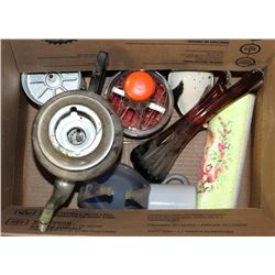 ESTATE BOX OF ANTIQUE WITH CHALET GLASS