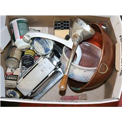 ESTATE BOX OF ANTIQUES WITH TOASTER