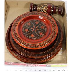 BOX OF 5 POLISH WOODEN ART PIECES.