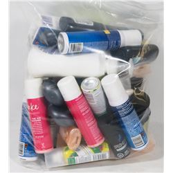 BAG OF ASSORTED HAIR AND SKIN CARE PRODUCTS.