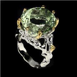 Natural Handmade Oval 18x16mm Green Amethyst Ring