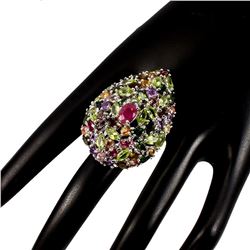 Natural  Ruby Peridot Sapphire Tourmaline Cocktail Ring