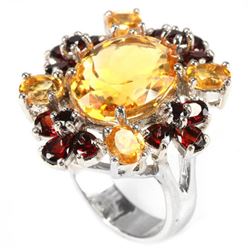 NATURAL 13X10 MM. ORINGISH YELLOW CITRINE & GARNET Ring