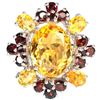 Image 2 : NATURAL 13X10 MM. ORINGISH YELLOW CITRINE & GARNET Ring