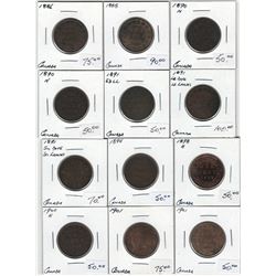 Canada Lot of 12 Better Grade Victorian Large Cents