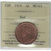 Image 1 : Canada 1919 Large Cent ICCS MS63 Red