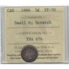 Image 1 : Canada 1886 Silver 5 Cent Small 6 ICCS VF30 Scratch