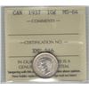 Image 1 : Canada 1937 Silver 10 Cent ICCS MS64 - XMU546