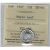 Image 1 : Canada 1947 Silver 10 Cent Maple Leaf ICCS MS64