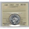Image 1 : Canada 1945 Silver 25 Cent ICCS MS64