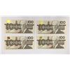 Image 1 : Canada 1988 $100 Banknotes in Sequence (lot of 4)