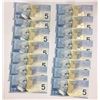Image 1 : Canada 2002 Journey Series $5 Banknotes (lot of 15) AU-UNC
