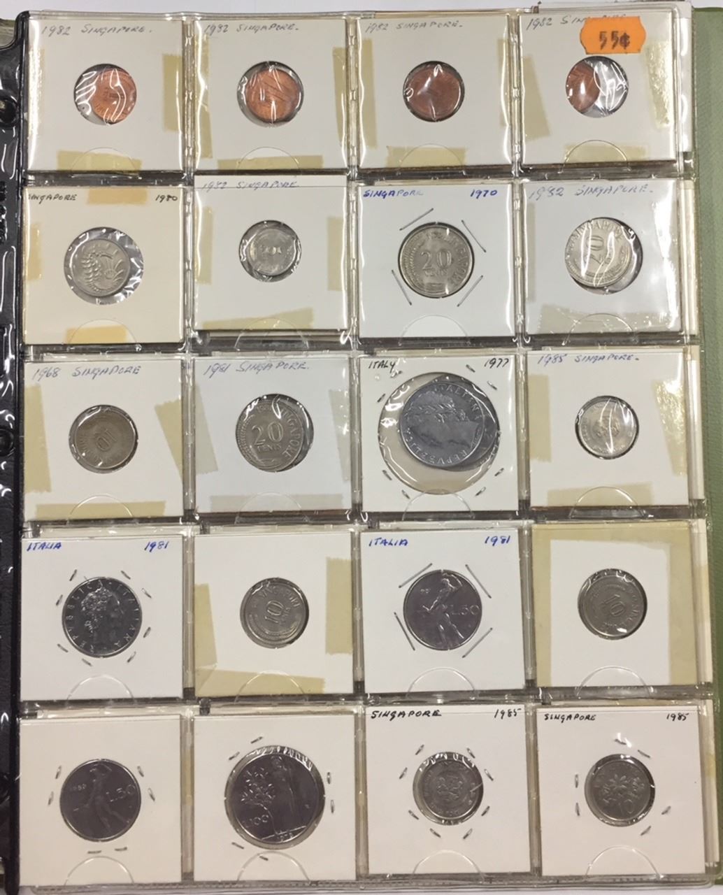 220 Coins In Binder Greece, Italy, Mexico, Morocco, Switzerland