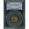 Image 1 : 1874 1C  MS64 Red PCGS. An unmarked honey-gold near