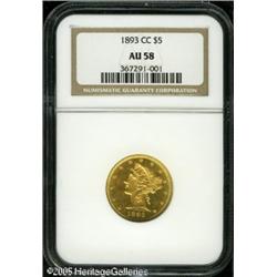 1893-CC $5  AU58 NGC. An attractive Carson City Hal