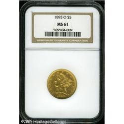 1893-O $5  MS61 NGC. The surfaces on this difficult
