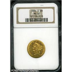 1894-O $5  MS61 NGC. Just a trace of mirrored finis