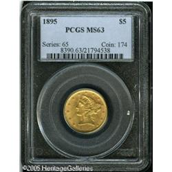 1895 $5  MS63 PCGS. Softly struck on Liberty's thro