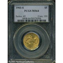 1903-S $5  MS64 PCGS. Peach-gold patina exhibits fa