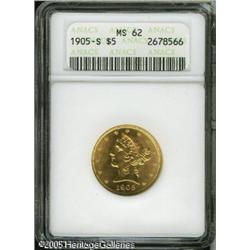 1905-S $5  MS62 ANACS. A bright, frosty, fully stru